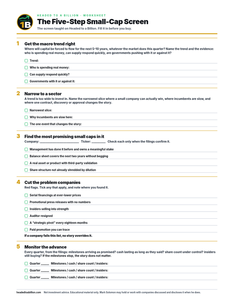 Preview of the Five-Step Small-Cap Screen worksheet